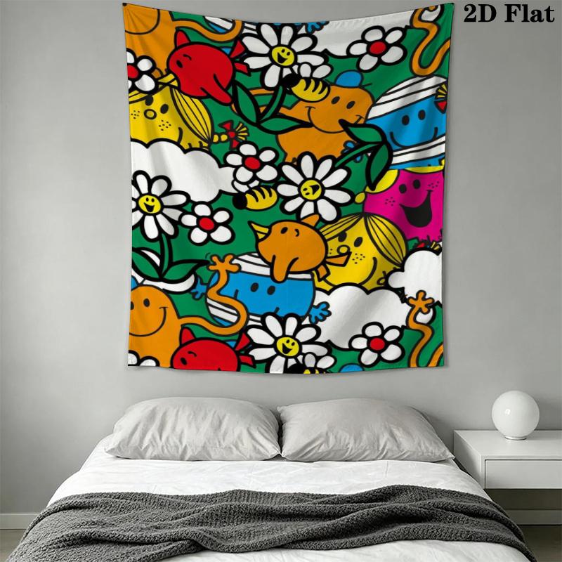 Mr. Men Little Miss Wall Tapestry Aesthetic Wall Hanging Printed Fabric Blanket Decorative Tapestries for Bedroom Living Room Home Decor
