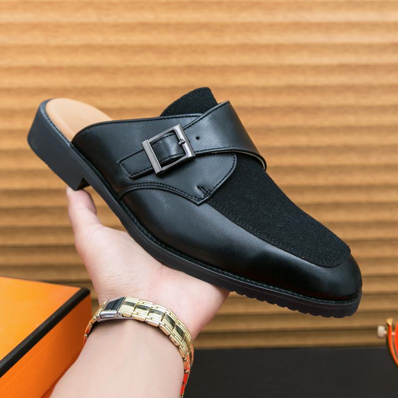 Summer Men’s Brown Sandals Mules Clogs Dress Black Prom Shoes Stylish Leather Shoes Plus Size