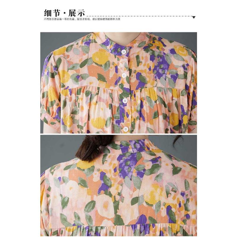 Cotton 2025 Summer Women's Loose Large Size Fashion Printed Long Dresses