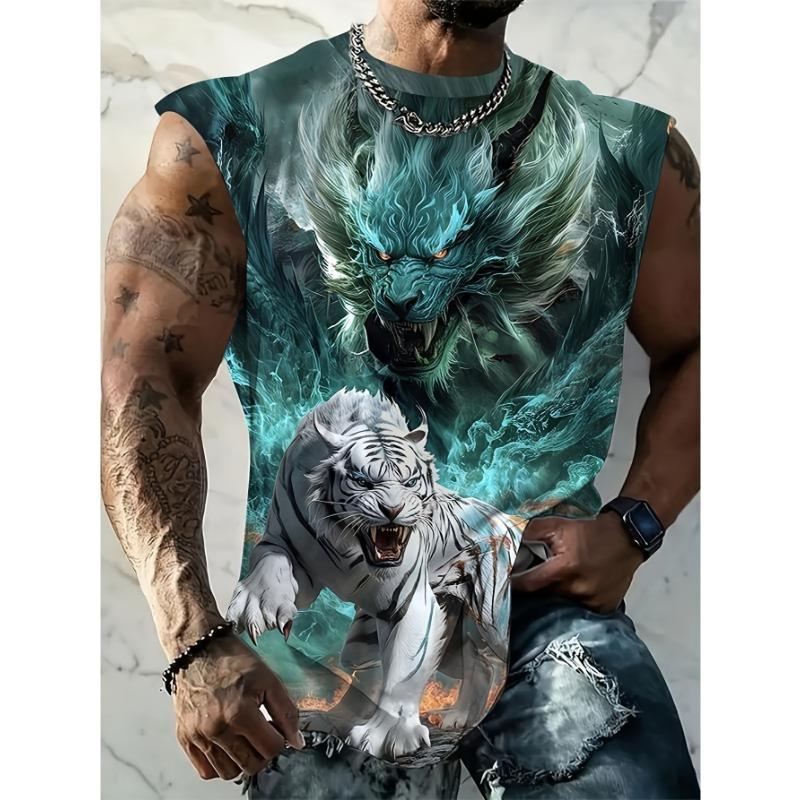 White Men's Vest with Casual 3D Printed Minimalist Pattern, Ideal for Summer Outdoor Leisure Sports And Seaside Vacations