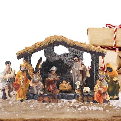 Mini Crèche Ensemble Bébé Jésus Crèche de Noël Figurine Artisanat en Résine Ornement Église Cadeau Catholique Décoration de Maison