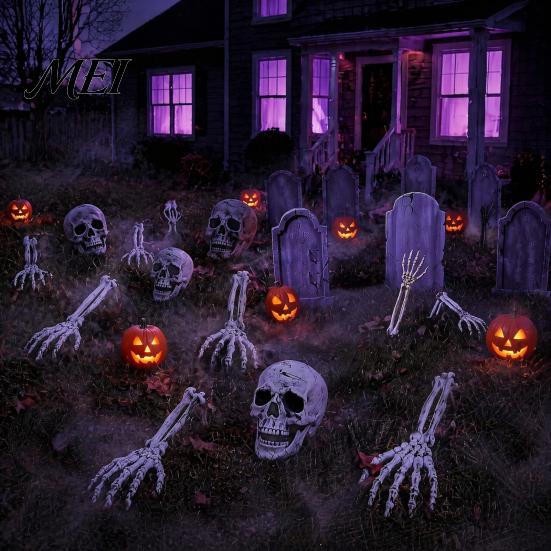 Easy Assembly Garden Ornaments Realistic Skeleton Stake, Spooky Halloween Skull Hand Yard Durable Plastic Cemetery Stakes Sign for Outdoor Lawn