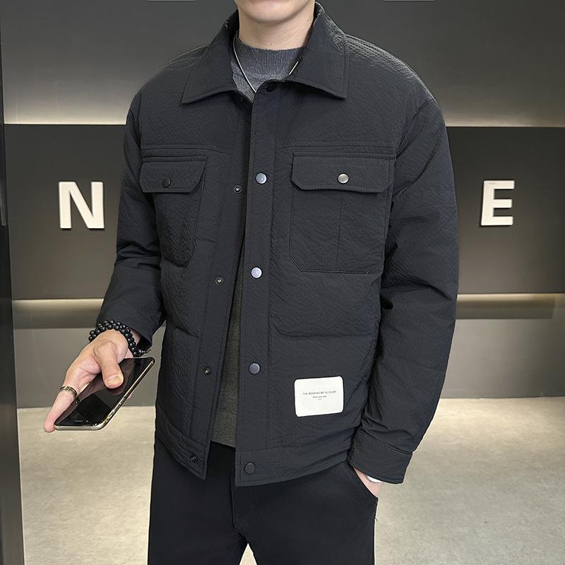 

Winter lapel down jacket men s two open shirt collar casual jacket men s clothing L чёрный