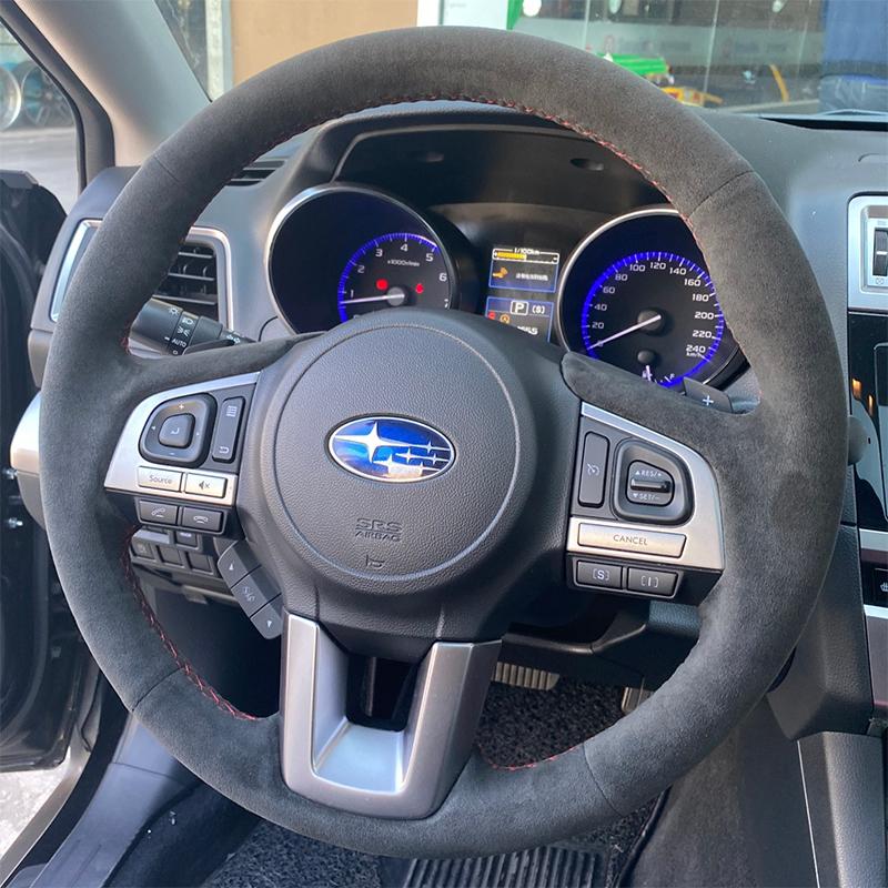 

Сшитый вручную нескользящий чехол на руль из натуральной кожи и замши для салона Subaru Legacy Outback XV Forester 2015 2016 style 3