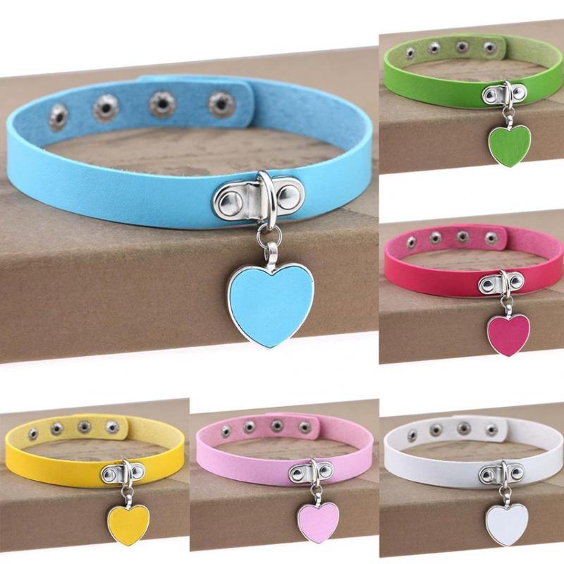 Punk gotice femei Love Heart Pandantiv din imitație de piele guler guler brățară