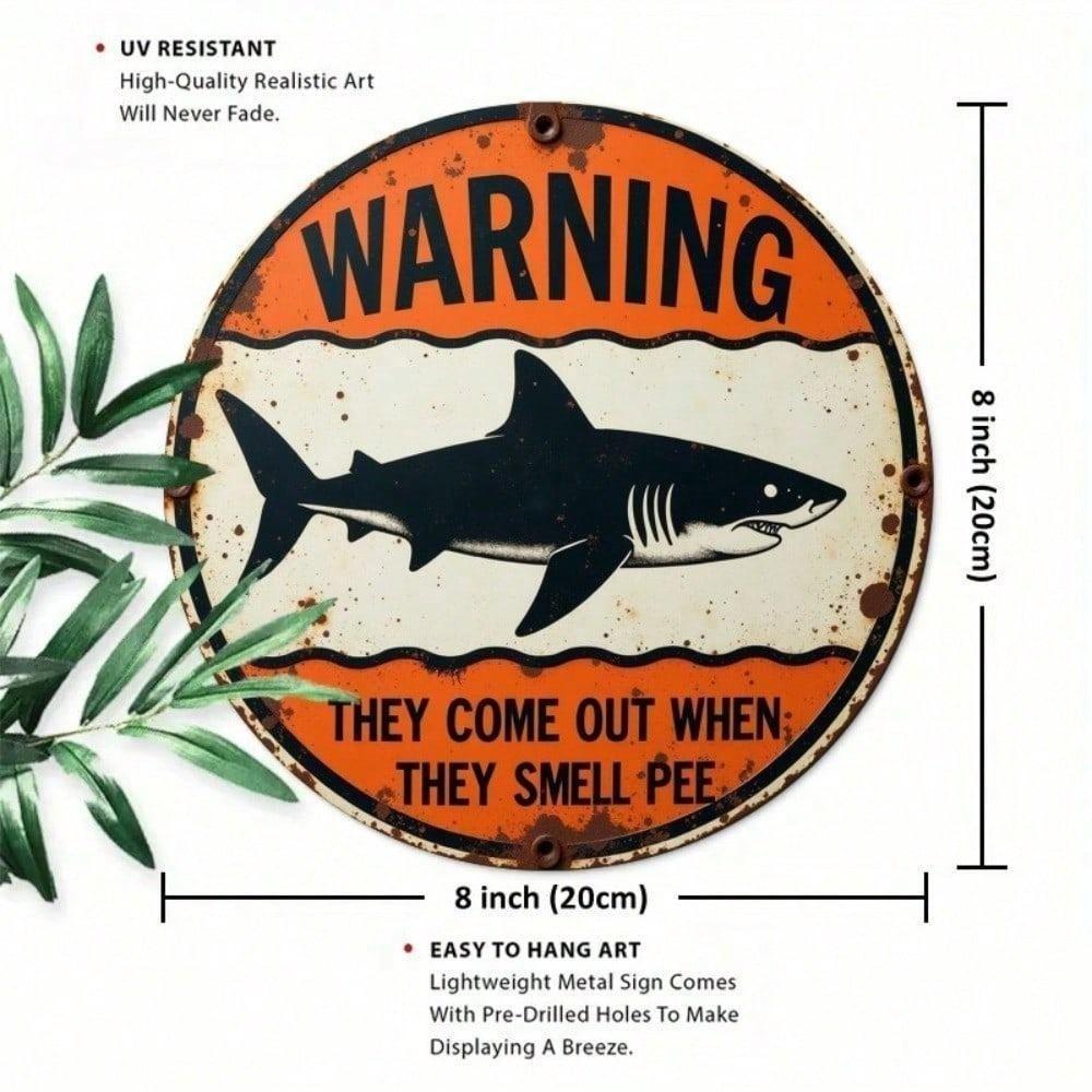 Vintage Shark Warning Metal Sign Retro Wall Decor for Bar Garage Home