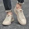 Men's Spring-Summer Casual Leather Board Shoes: Small Size Perforated White Lace-ups