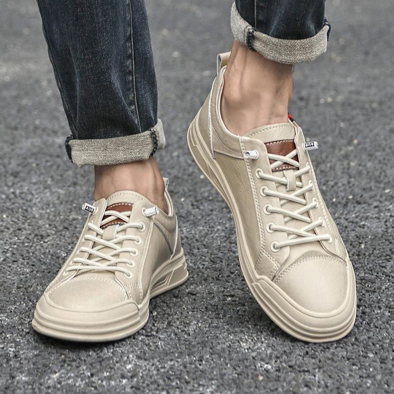 Men's Spring-Summer Casual Leather Board Shoes: Small Size Perforated White Lace-ups