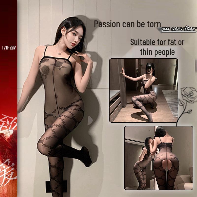 Passionate Sheer Lingerie Set: Fishnet Stockings & Crotchless Bodysuit