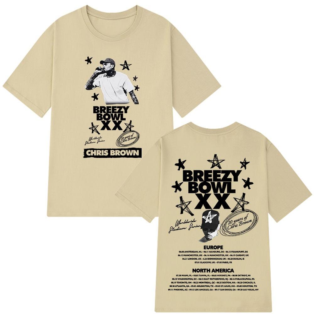 Rapper Chris Brown Breezy Bowl XX 2025 Tour Merch T-shirt Men Women Fashion Hip Hop T Shirt Oversized Cotton Casual T-shirts Top