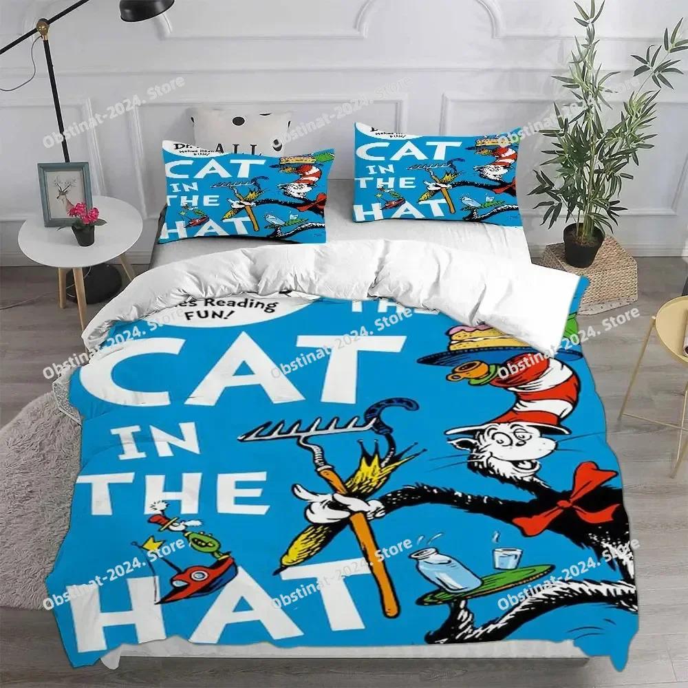 Der Kater mit Hut Bettwäsche-Set Bedrucktes Bettwäsche-Set Mit Kissenbezug Bettdeckenbezug Einzel Doppel Queen Super King Größe Kinder Erwachsene
