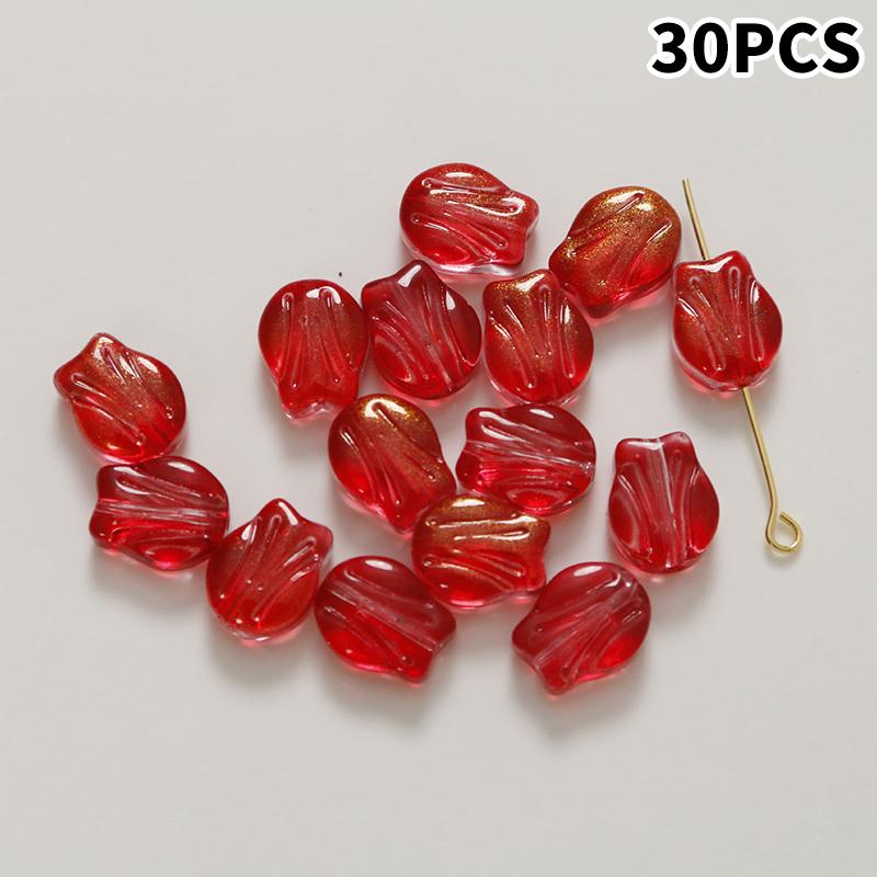 30Pcs Tulips Flower Lampwork Beads Multicolor Glass Flora Beads Multicolor Loose Beads For Diy Bracelets Jewelry Making