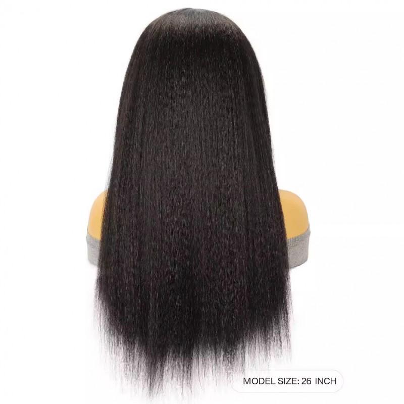Long Straight Wig Middle Part Yaki Texture Black Synthetic Hair Women