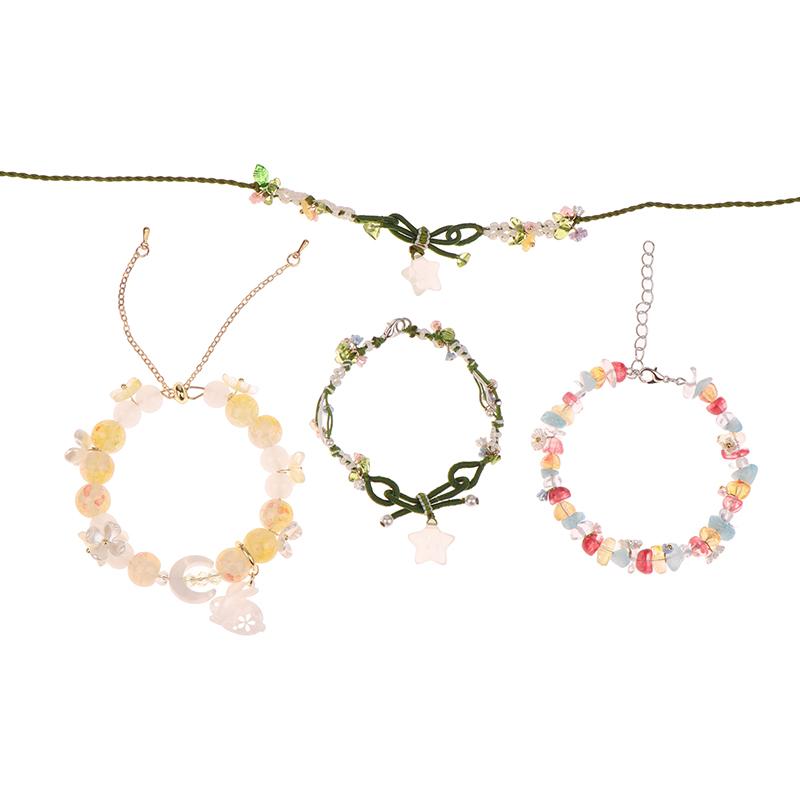 Mini Colorful Flower Necklace Bracelet Charm Beaded Jewelry For Women Spring Gifts