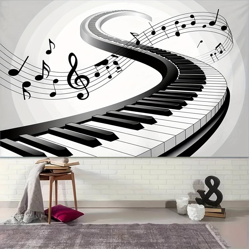 2D Planar Background Banner - Creative Piano Music Pattern Background Fabric, Used for Photo Party Supplies and Event Decoration