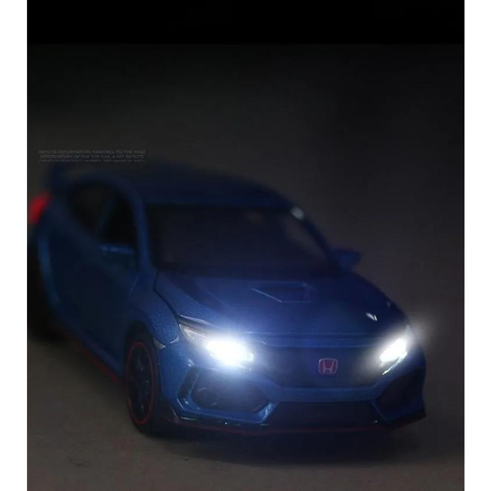 Maßstab 1/32 Honda Civic Type R Spielzeugauto für Kinder Diecast Miniaturmodell Rückzugsantrieb Türen zu öffnen Sound Licht Sammlung Geschenk Jungen