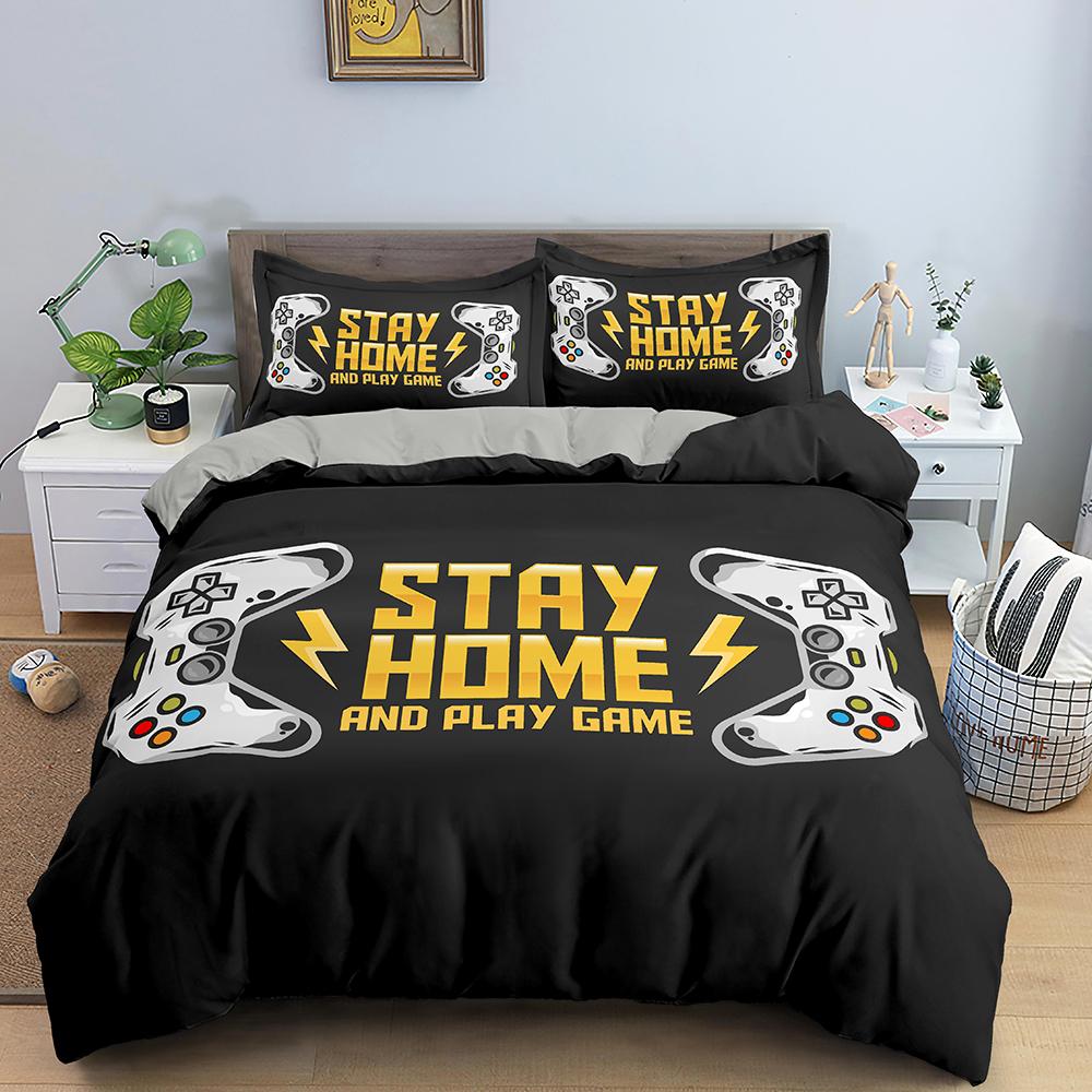 Comforter Gamer Bedding Set Luxury Retro Game Handle Queen Teen Boy Girl Gamepad Print Quilt/ 2/3Pcs