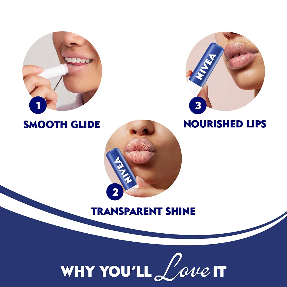 Nivea Original Lip Balm Stick For Dry Lips 4.8g Pack Of 1 | 24H Moisture Care With Natural Oils | Transparent Shine For Smooth Lips