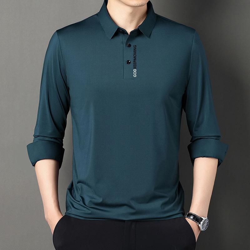 Long Sleeve Lapel T-shirt Boy's Undershirt Printed Thin Spring and Autumn T-shirt Men's Polo Shirt Trendy