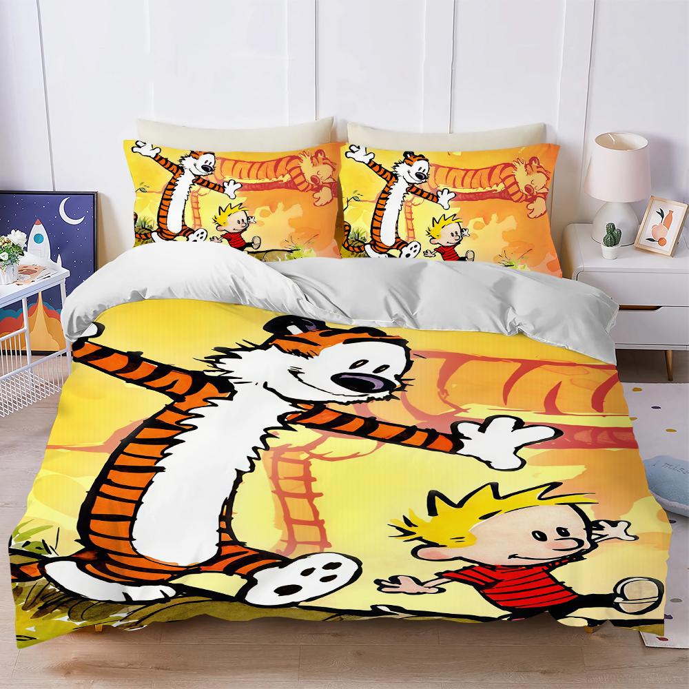 C-CalvinS and H-Ho-bbes Duvet Cover Set Soft Wash Bed 3 Piece Summer Comfortable Student Dormitory Home Baby Bedding Best Seller