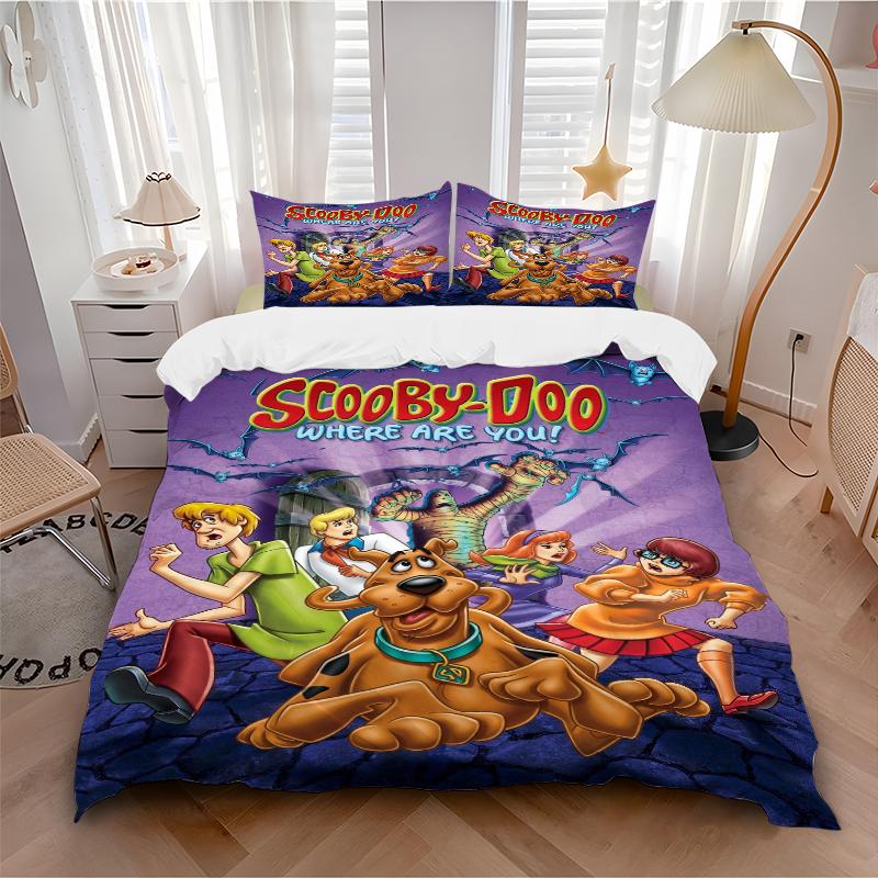 3Pcs Scoobydoo Mystery Bedding Set Soft Fabric Duvet Cover Pillowcases Christmas Xmas Halloween Gift 1 Duvet Cover 2 Pillowcase L1456