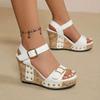 Large Size Wedge Heel Thick Sole Metal Buckle with Rivets One-word Sandals Summer Beach Women's Shoes