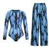 Long-sleeved Sunscreen Swimsuit Women's High Elastic Thickened Mesh Loose Trousers European and American Swimwear Fitness One-piece
