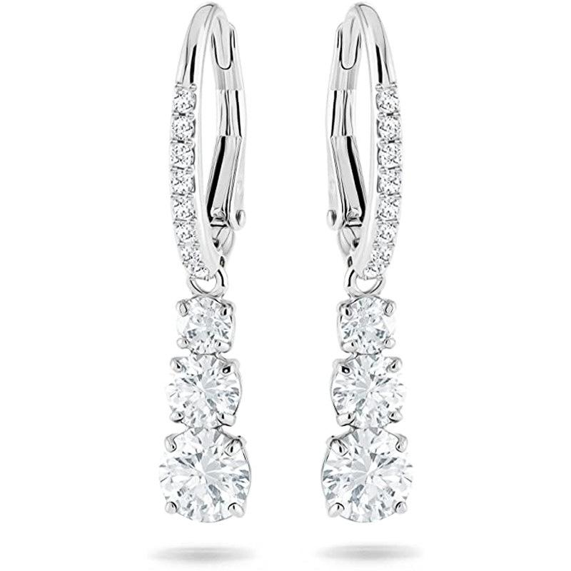 Three Stone Graduated Drop Hoop Earrings for Women Elegant Formal Jewelry