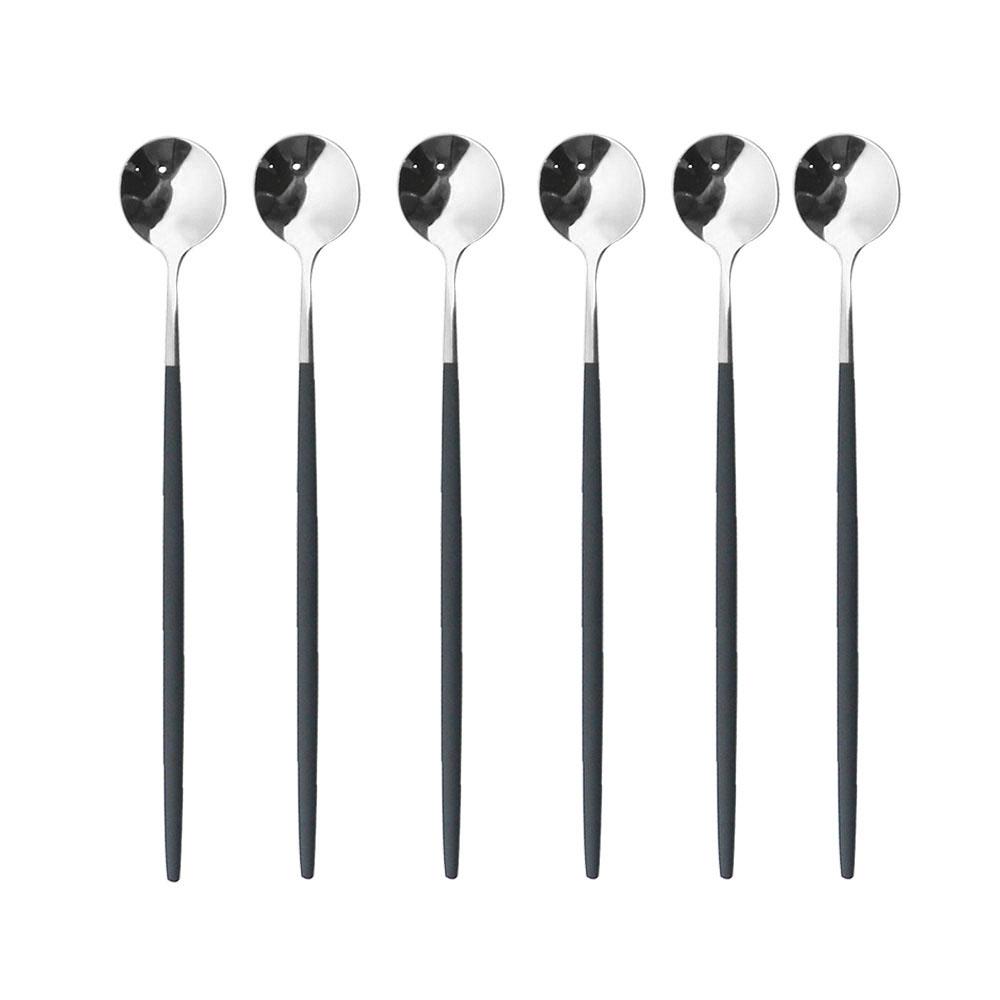 

6pcs Ice Spoon For Dessert Coffee Tea Stainless Steel Long Spoon Set Stirring Spoons Black Gold Dessert Spoons Bar Accessories