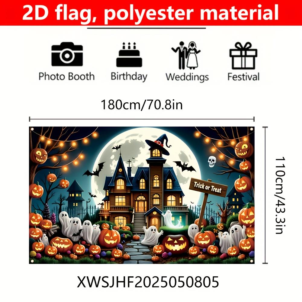 2D Halloween decoration banner featuring pumpkin heads and ghost designs is perfect for parties and photography.