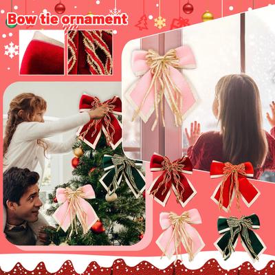 Vánoční dekorace Luxusní zlatá sametová mašle Vánoční vločkovaná mašle