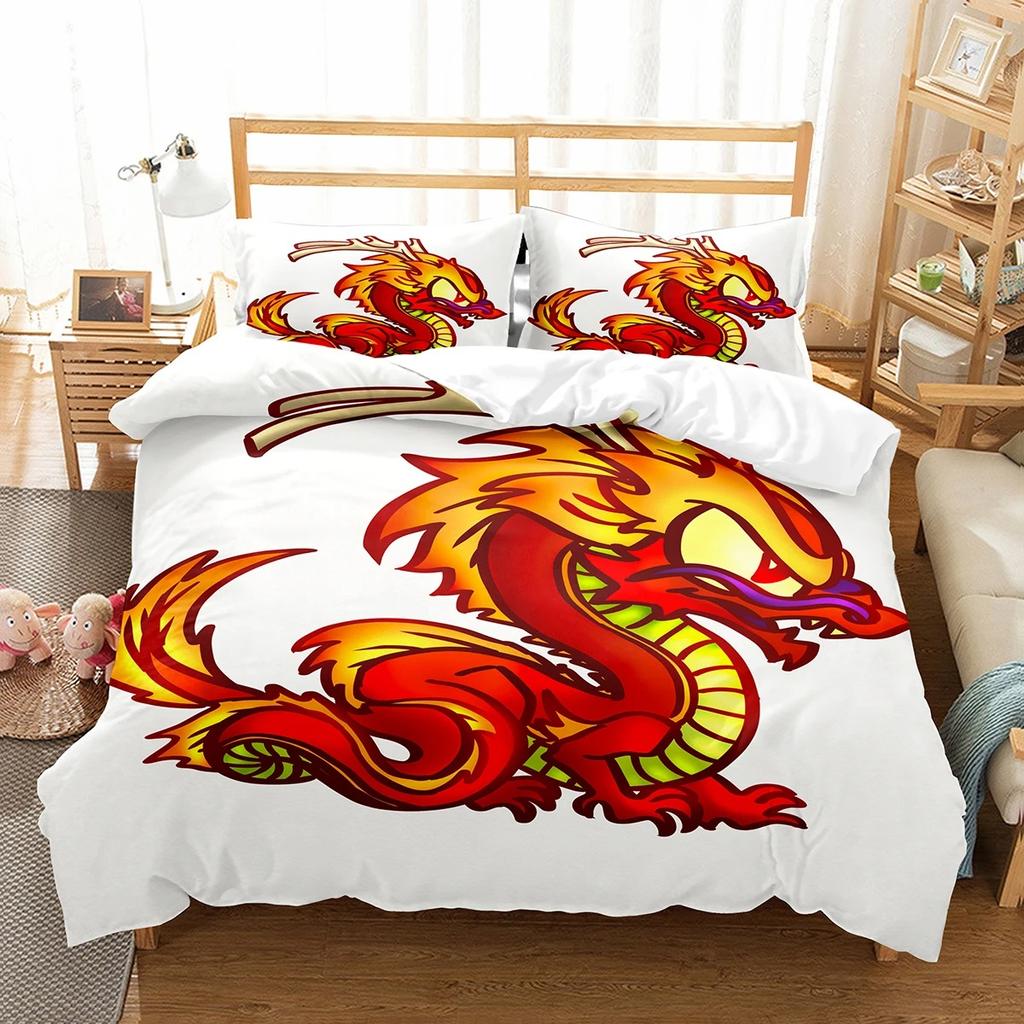 Copripiumino Re Regina Drago Cartone Animato Set Biancheria da Letto Animali Bambini Ragazzi Copripiumino Creatura Magica Carina Copripiumino Poliestere