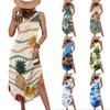 Women Sleeveless Casual Loose Fit Maxi Dress Hawaiian Print Summer Long Dress Side Slit Beachwear Vacation Dress