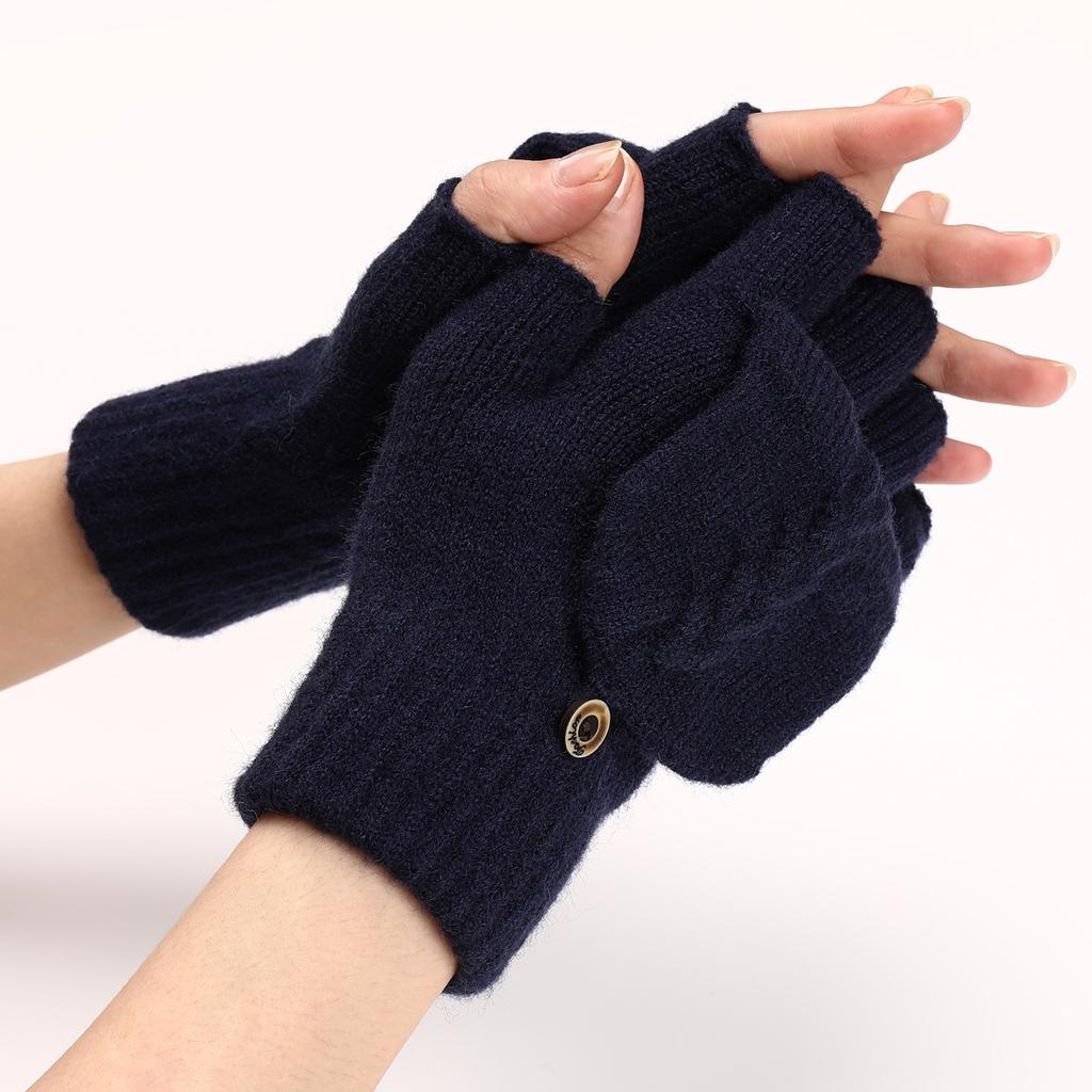 Nuevos Guantes Cálidos de Lana de Medio Dedo con Tapa Abatible Bordados para Hombre y Mujer Otoño e Invierno para Escribir Cubrebrazos Tejidos sin Dedos