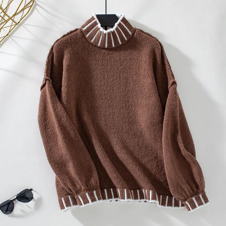 Women Casual Long Sleeve Oversized Pullover Turtleneck Sweater Ribbed Knit Lantern Sleeve Top for Fall Fashion S хаки