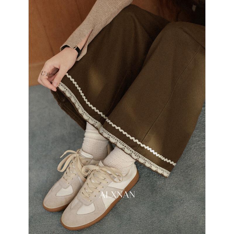 French Vintage Brown Wide-Leg Denim Trousers