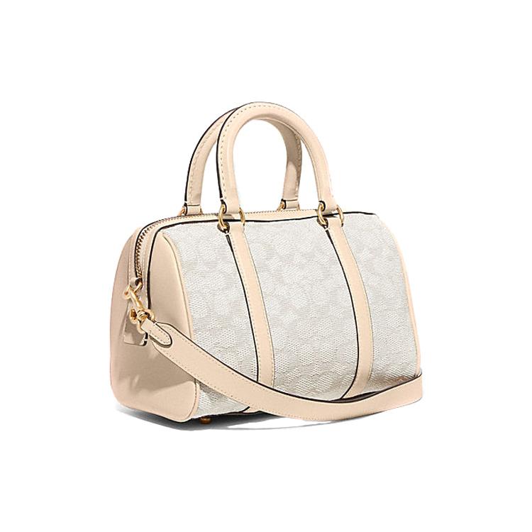 New COACH Jacquard Fabric With Cow Leather Handbag Boston, Shoulder Bag, Crossbody Bag Medium Size Women's Pink CA117-B4UDK