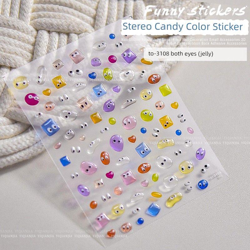 

Stylish Big Eyes Funny Nail Stickers Jelly Color Water Drops Water Beads Cartoon Cute Three-Dimensional Candy Color Nail Sticker to-3108 Blink Eyes (Jelly)