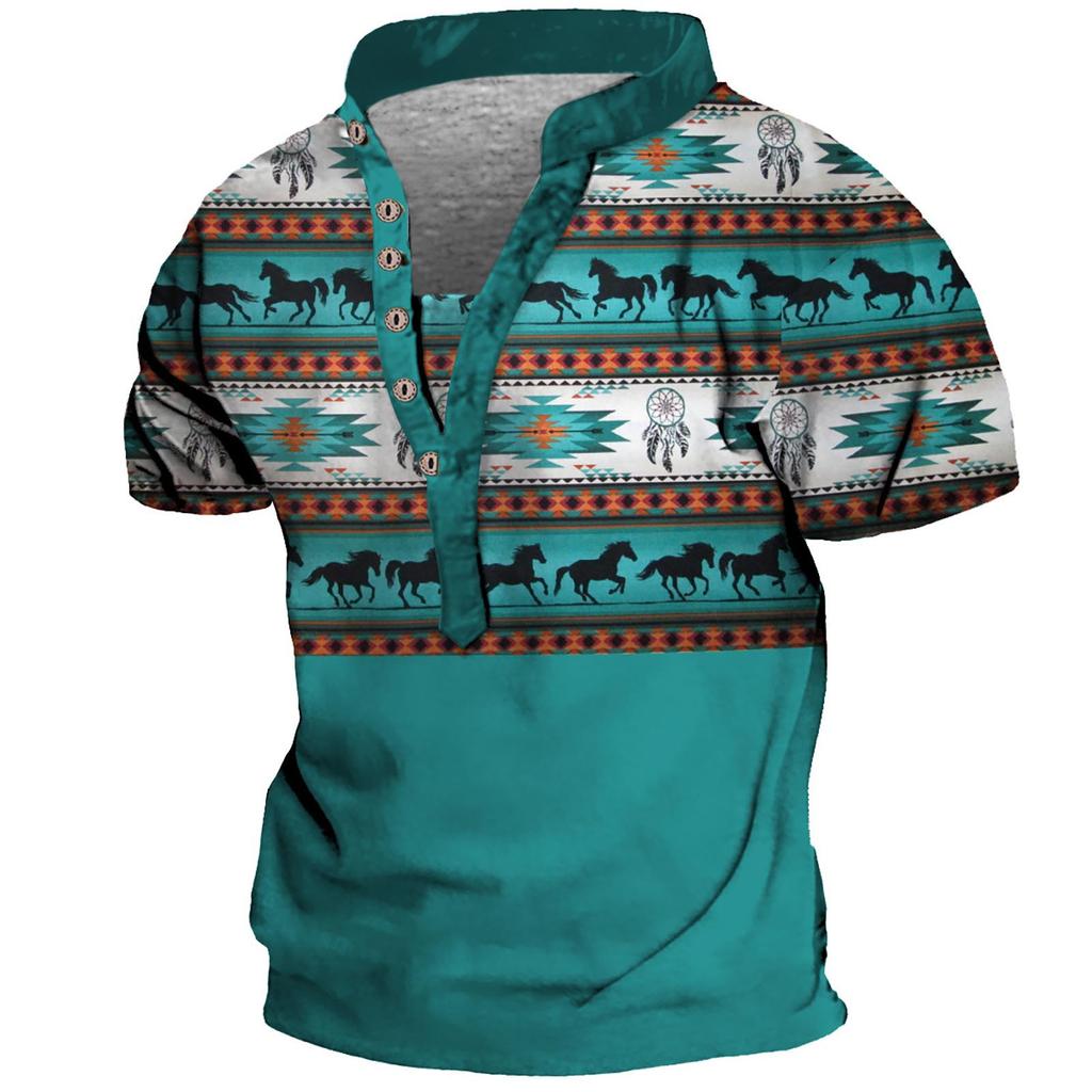 Evropské a americké pánské vintage topy s krátkým rukávem s digitálním potiskem