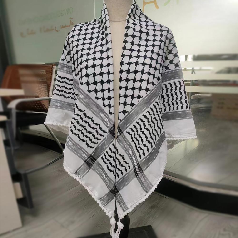 125x125cm 270g Kuffiyeh Arab Keffiyeh Woven Scarf Palestine Sewn Arafat Headscarf Hatta Cotton Hijab Shawl