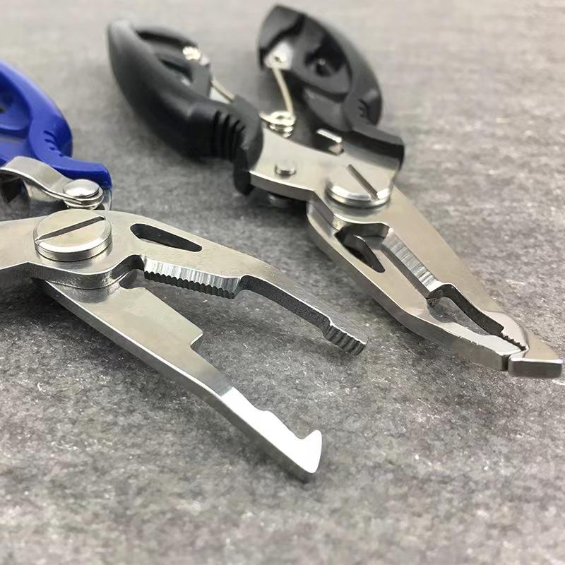 Multifunctional Fishing Pliers: Bent Nose, Scissors, PE Line Cutter, Fish Gripper, Hook Removal, and Control Tool.