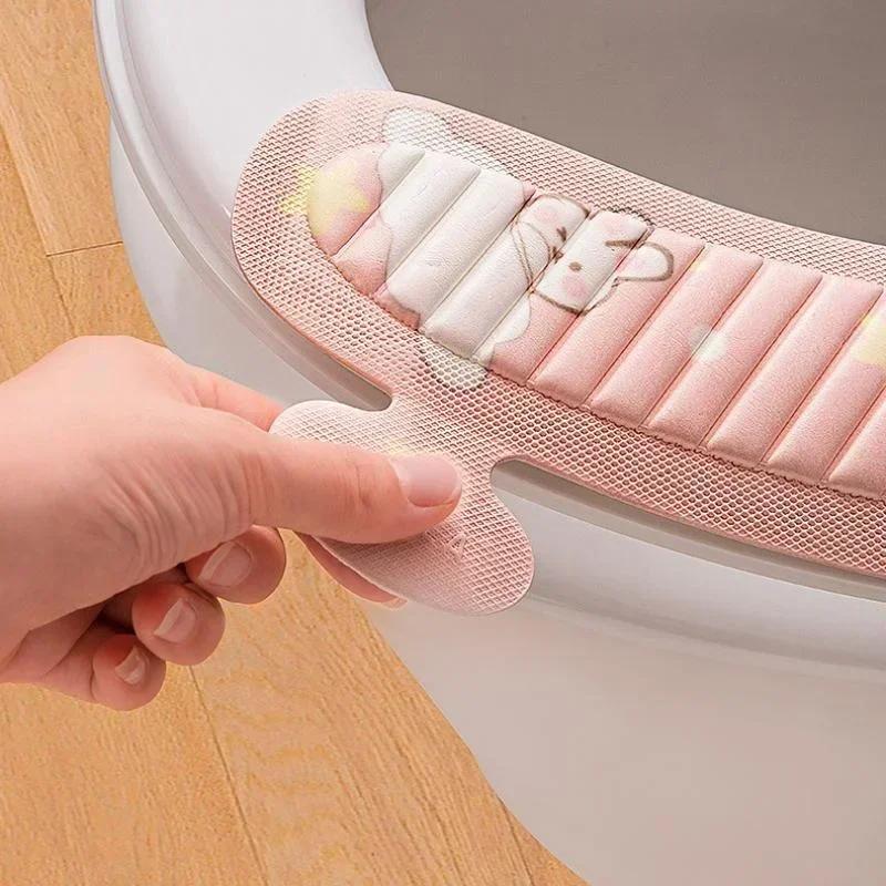 Bathroom Pad Waterpoof Toilet Seat Cover Soft Cartoon Closestool Mat Cute Washable Toilet Sticky Seat Pad Bathroom