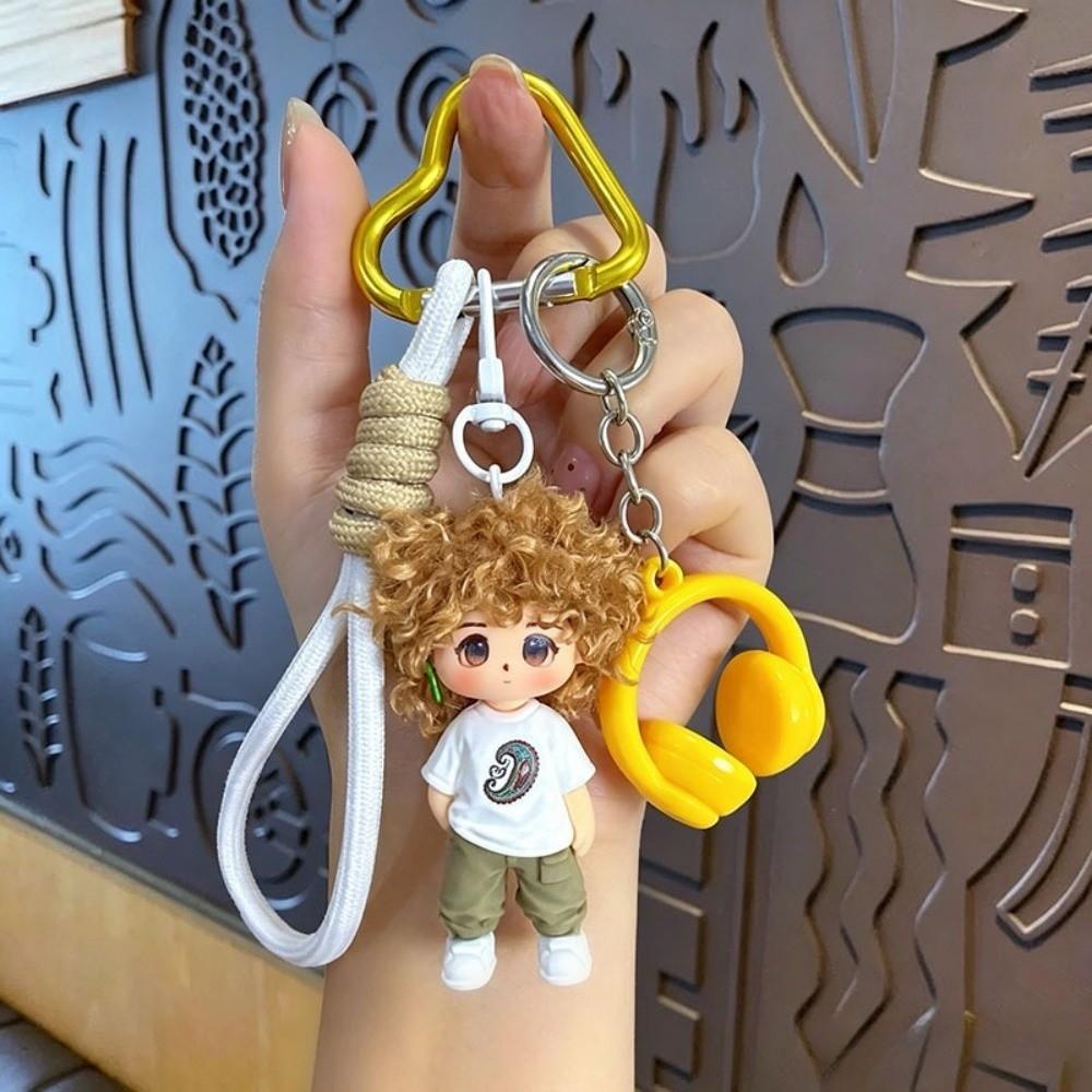 Dopamine Curly Hair Doll Keychain Cartoon Boy Key Chain Gift Cute Soft Doll Pendant Bag Charm