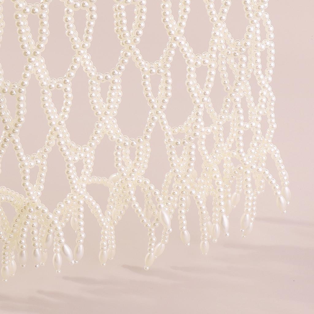 Luxury Retro Body Chain, Elegant Palace Style Imitation Pearl Hollow Tassel Shawl Body Chain Jewelry