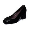 Temperament Square Head Thick Heel Single Shoes Spring and Autumn New Shallow Mouth Water Buckle High Heel Work Women's Shoes