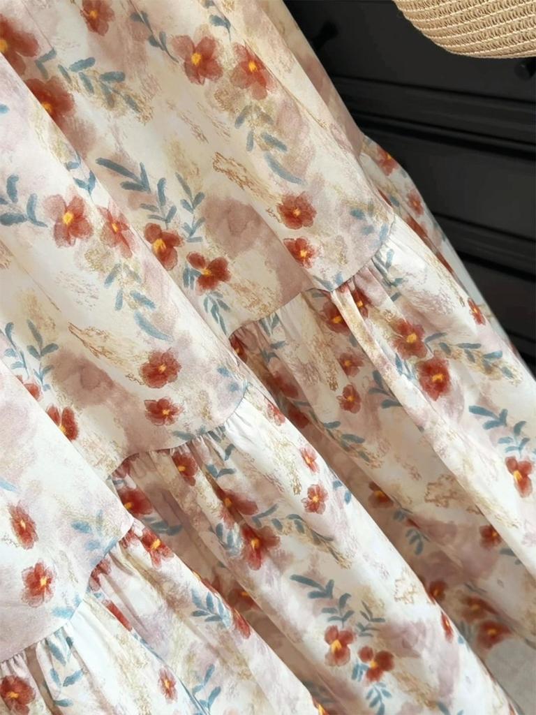 Gonna midi a ruota a vita alta con stampa floreale colorata in stile francese per donna - Slim fit Primavera & Estate