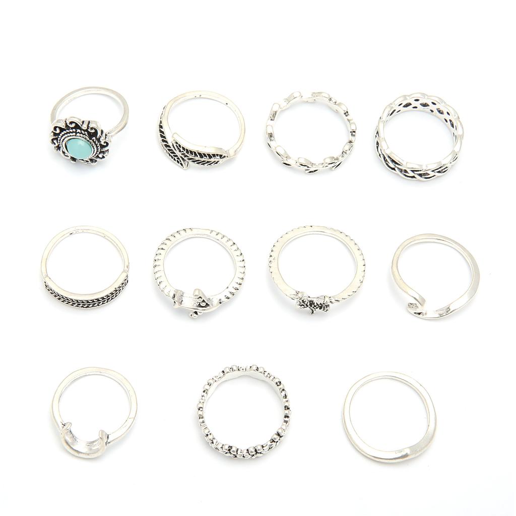 Airplane Moon Hollow Carved Leaves Stars 11-piece Joint Ring Set