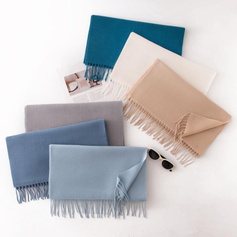 Cashmere feel solid color scarf women's imitation cashmere autumn and winter atmosphere versatile medium and long shawl scarf