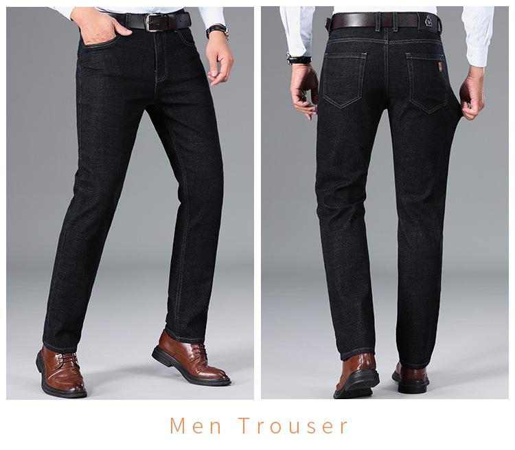 Elastische Jeans mit hoher Taille für Herren: Knitterfreie, dicke Hose für Herbst und Winter