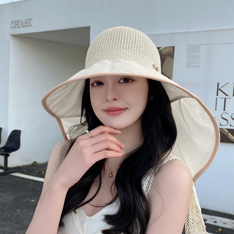Big Eaves Shawl Neck Visor Summer Outdoor Sun Protection Hat Children Beach Travel Senior Sense Empty Top Bucket Hat